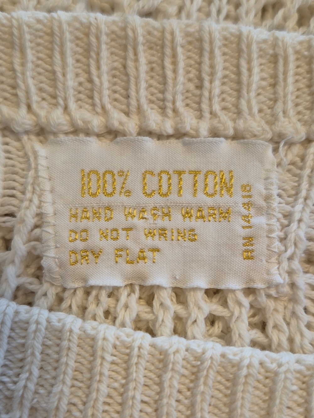 Cream Open Knit Short Sleeve Sweater | Lightweight 100% Cotton - Picture 5 of 6